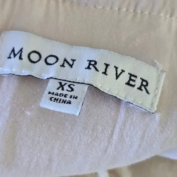 Moon River Cream Fringe Midi Dress XS Belted Button Front Coquette Bridal Resort - Picture 9 of 12